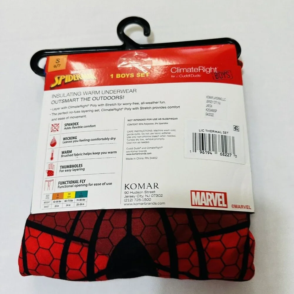 Boys Large 10 12 Warm Underwear/ PJs Spiderman Long Sleeve Crew & Pant W/ Fly - Picture 11 of 11